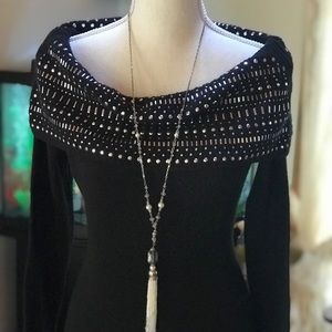 Cowl neck sweater with rhinestone detail
